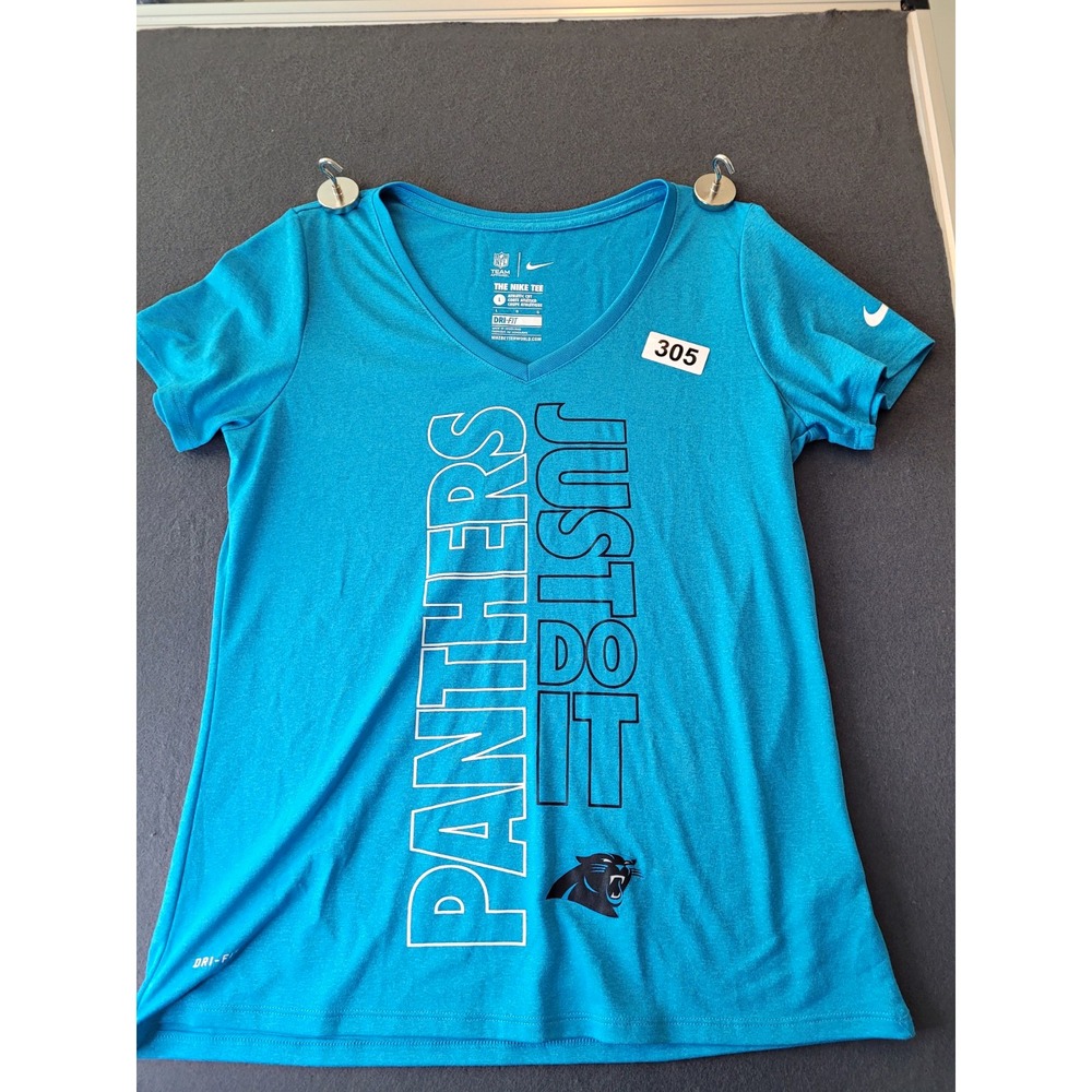 Nike Carolina Panthers NFL Dri-FIT The Nike Tee V-Neck Shirt Blue L